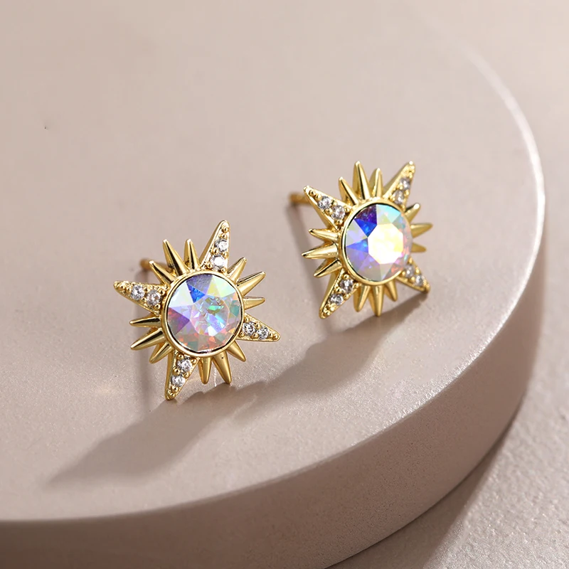 

Small Flower Stud Earings made with Austrian Crystal for Girls Trending Jewelry Women Stud Earrings Daily Bijoux Christmas Gift