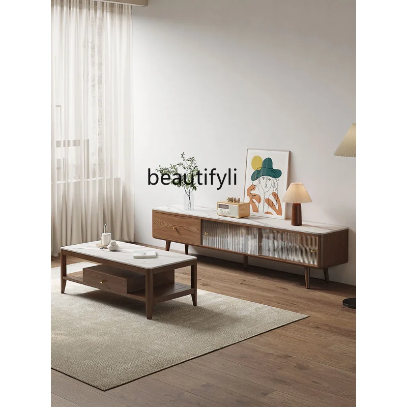 

Furniture Light Luxury Solid Wood Stone Plate TV Cabinet Nordic Living Room Ash Modern Simple Small Apartment Locker furniture