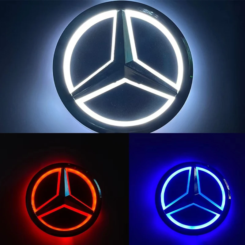 9.5cm 자동차 5D LED 라이트 배지 (메르세데스 벤츠 S350 S300L S A B C E 클래스 GLA GLK 2021 2019 2015) 리어 트렁크 엠블럼 액세서리