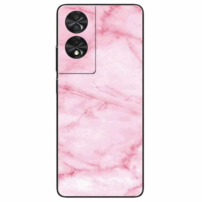 Marble Silicone TPU Phone Case - Soft Black Cover, 6.78''