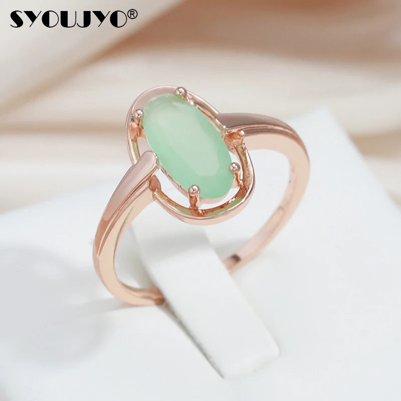 Wedding rings Womens ring Jewelry rings Ring jewelry Emerald Natural Zircon Rings For Women 585 Rose Gold Color Bride Wedding Fine Jewelry Luxury Daily Big Green Stone Rings