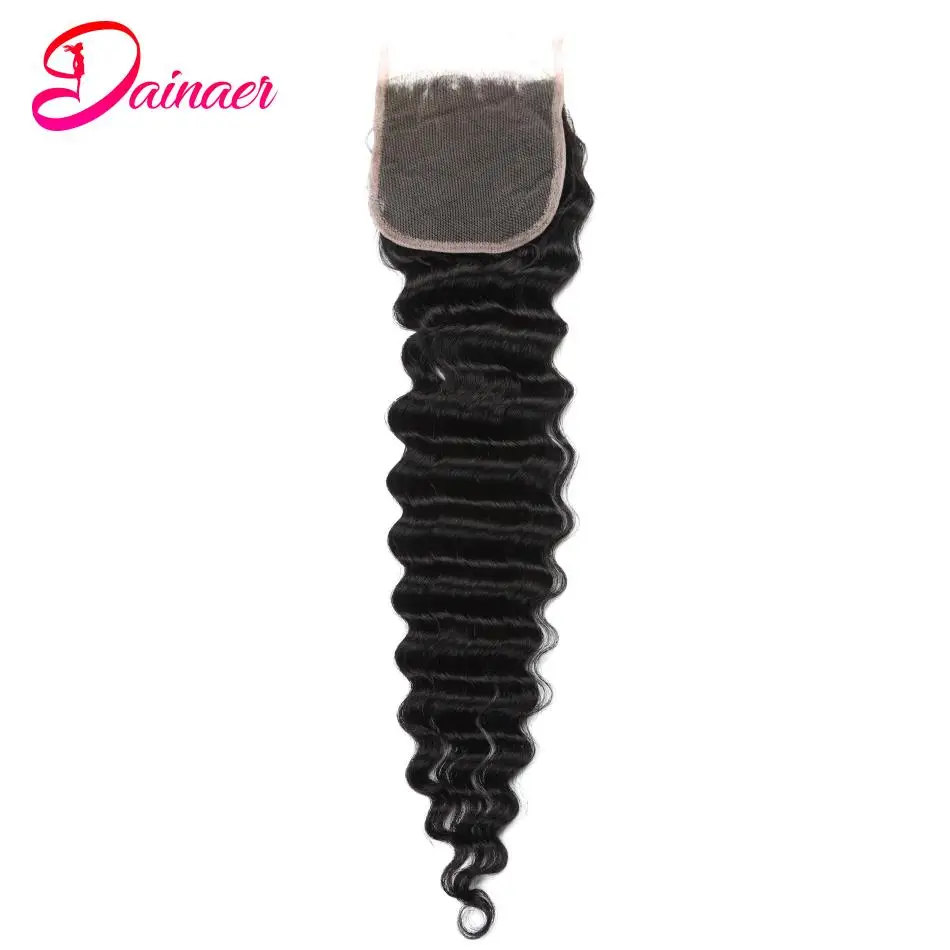 Deep Wave 4x4 Lace Closure 100% Human Hair Closure Soft Remy Hair Brazilian Deep Wave Human Pre Plucked