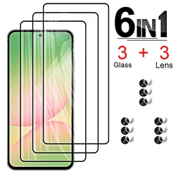 Premium Tempered Glass Screen Protector with Camera Lens Cover Film - Galaxy A06 4G (3pcs black 3pcs lens)