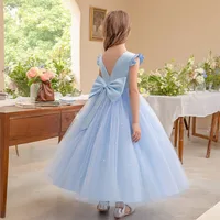 Robe longue en Tulle pour filles, avec détail de nœud, à paillettes, robe de princesse de fête d'anniversaire pour enfants, Costume de luxe pour enfants 2