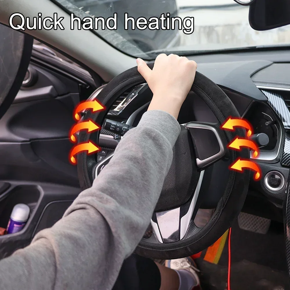 2pcs Universal 38cm Car Steering Wheel Heating Electric Cover Soft