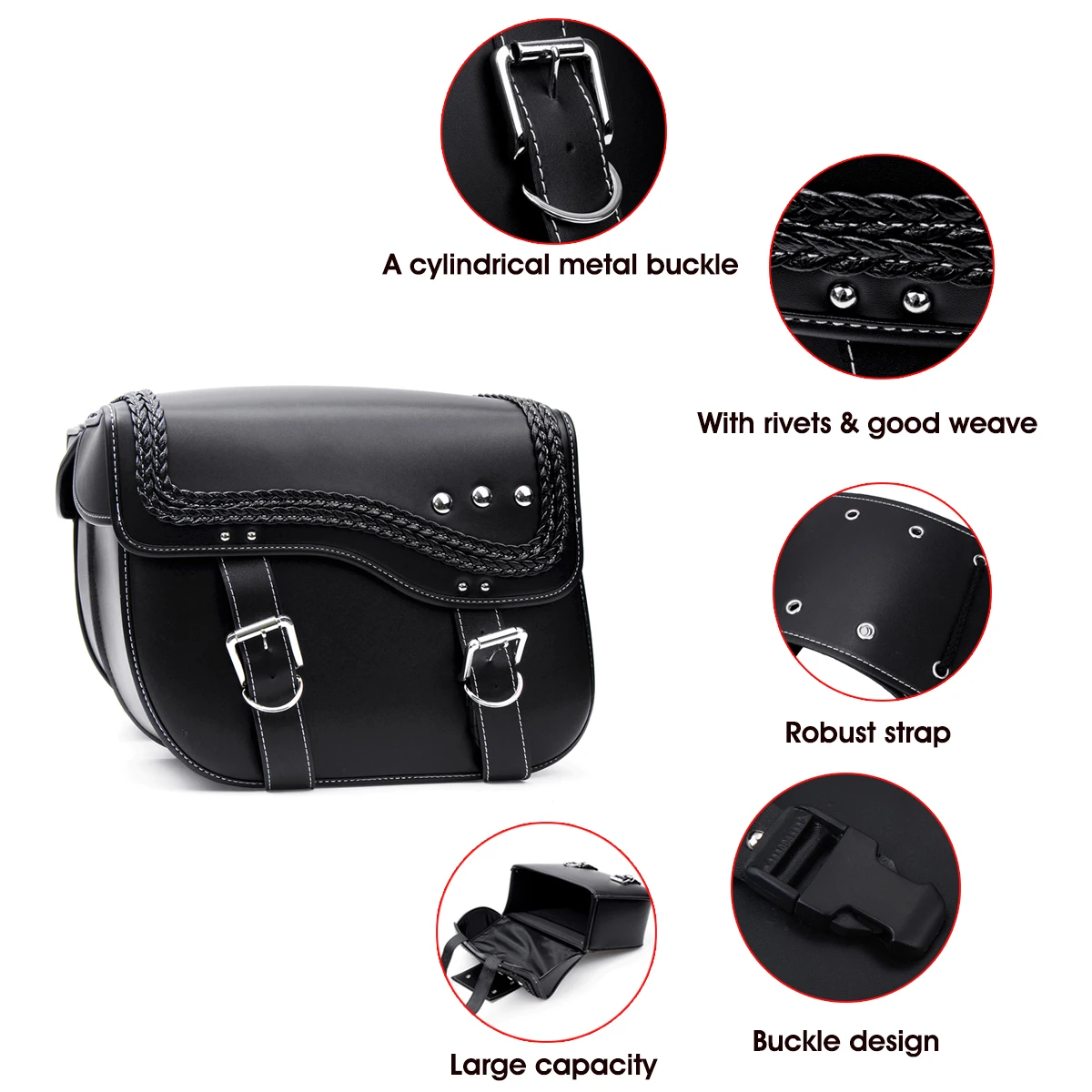 Waterproof PU Leather Motorcycle Saddle Bags Luggage Storage