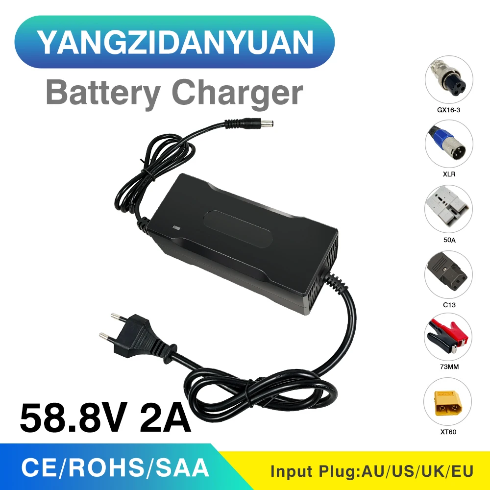 

14S 58.8V 2A Smart Lithium Battery Charger For 48V(51.8V-52V) Lipo Li-ion Battery Electric Bike Power Tools With CE ROHS SAA