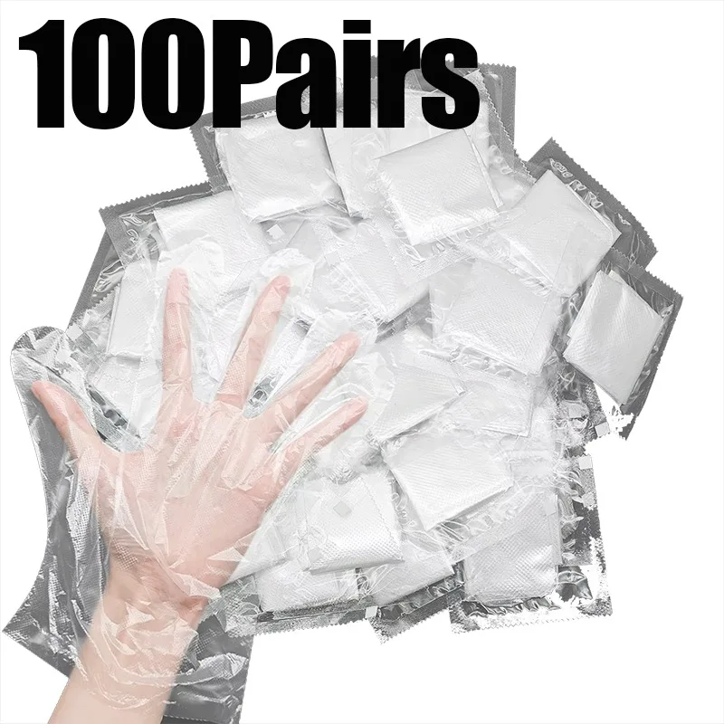 100Pairs Individually Wrapped PE Gloves Disposable Plastic Transparent PE Gloves Kitchen Cooking Cleaning Outdoor Travel Picnic disposable gloves disposable plastic gloves