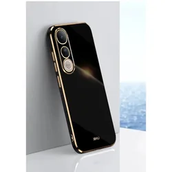 Luxurious 6D Plaiting Soft TPU Shockproof Phone Case - Elegant Plating Silicone Back Cover for Vivo V50e (Black)