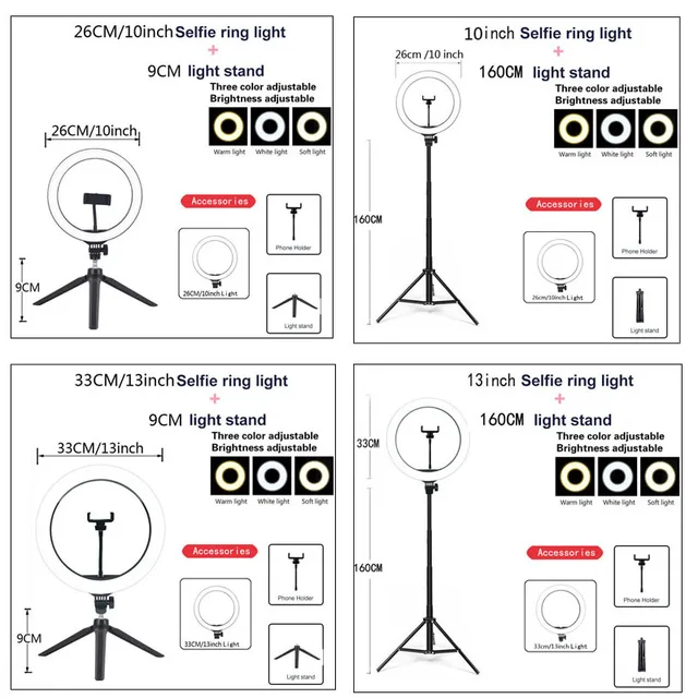26 33CM Video Lights Dimmable Light Selfie LED Ring Light USB Ring Lighting Lamp With Tripod Stand To Make Youtube Ringlight 6