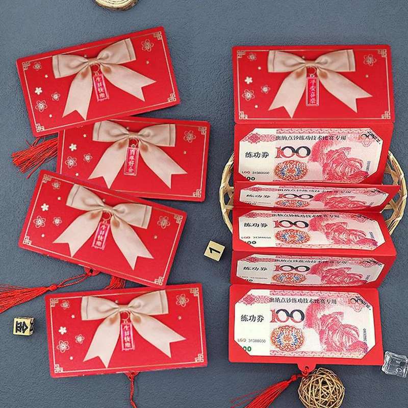 New 6/10 Slots Bowknot Folding Red Packets 2025 CNY Cash Gift Bag Valentine's Day Birthday Wedding Spring Festival Red Envelope