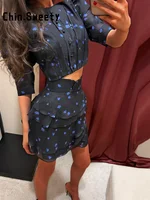 Ensemble jupe et haut plissé en mousseline imprimé pour femme, manches bouffantes, mini-jupe à volants, collection été 2026 2