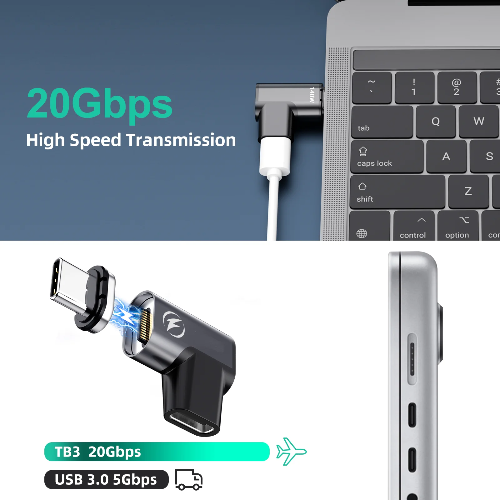 High-Speed USB-C Magnetic Adapter with 140W Fast Charging & 8K Video Support
