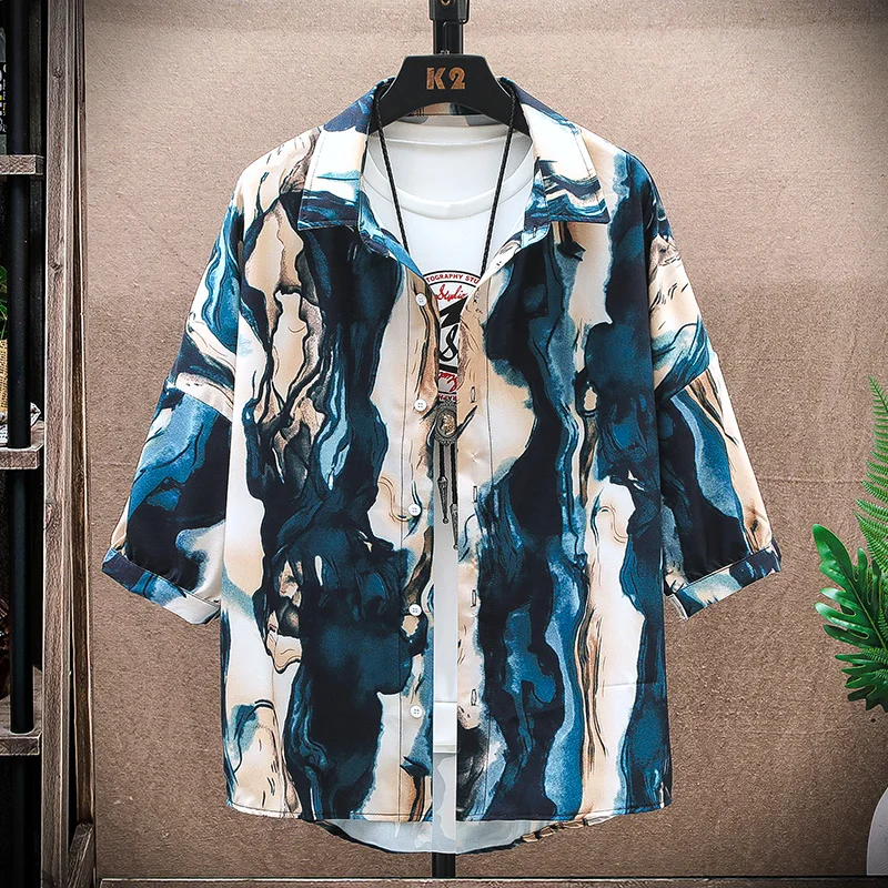 

Mens Shirts Short Sleeve Men's Hawaiian Shirt and Blouse Work Wear Korean Clothing Vintage Fashion Harajuku Clothes New in Tops