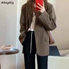 Blazers Women Retro British Style Solid Brown Single Breasted Loose Suit Blazer Elegant High Street Notched Outwear Office Lady 1
