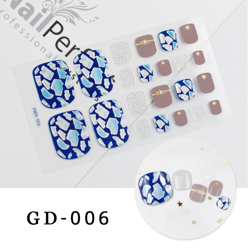 Summer Adhesive Full Cover Toenail Stickers DIY Color Sequined Diamonds Toe Nail Patch Decals Foot Nail Art Decoration Gel Nail