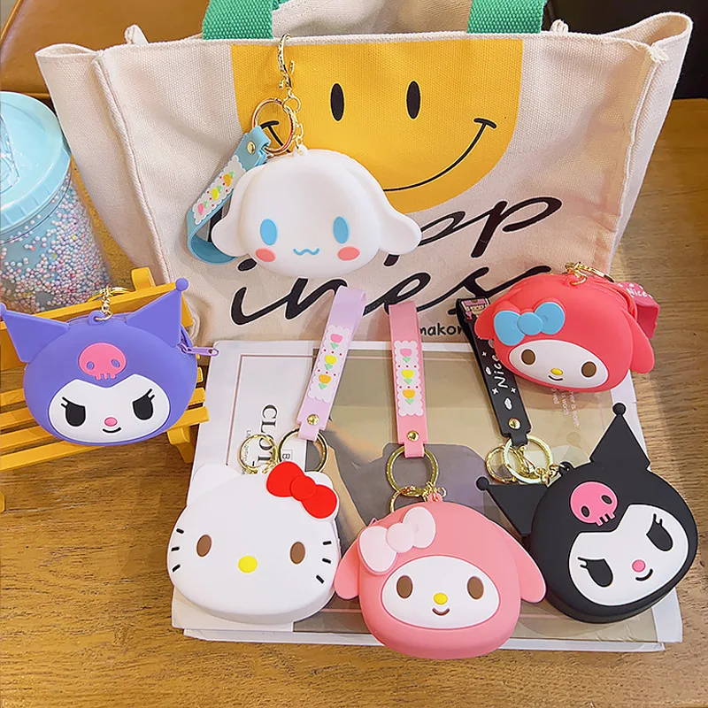 Kawaii Sanrio Wallet Keychain Cute Cartoon Kuromi Hello Kitty Cinnamoroll Car Key Ring Pendant Schoolbag Decor Gifts for Friends