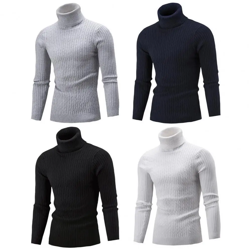 

Autumn And Winter Turtleneck Warm Fashion Solid Color sweater Men's Sweater Slim Pullover men's Knitted sweater Bottoming Shirt