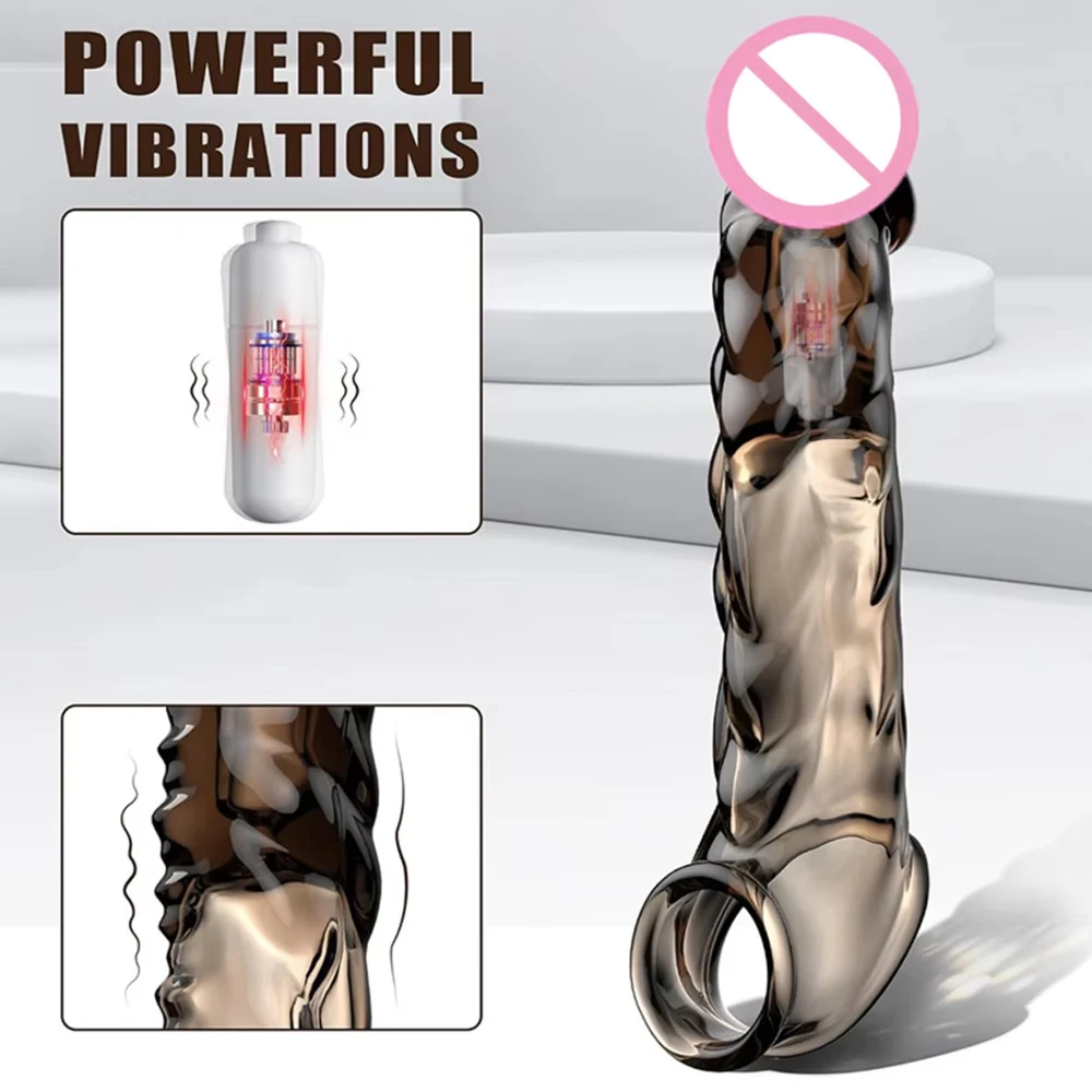Realistic Penis Extender Sleeve For Men With Delay Vibrator_voghion.com
