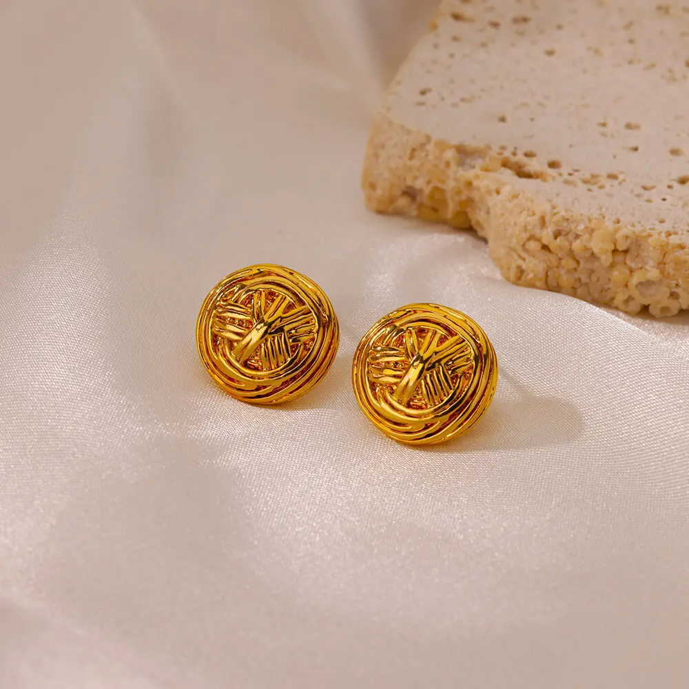 Steel Button Earrings Wedding Gold Color