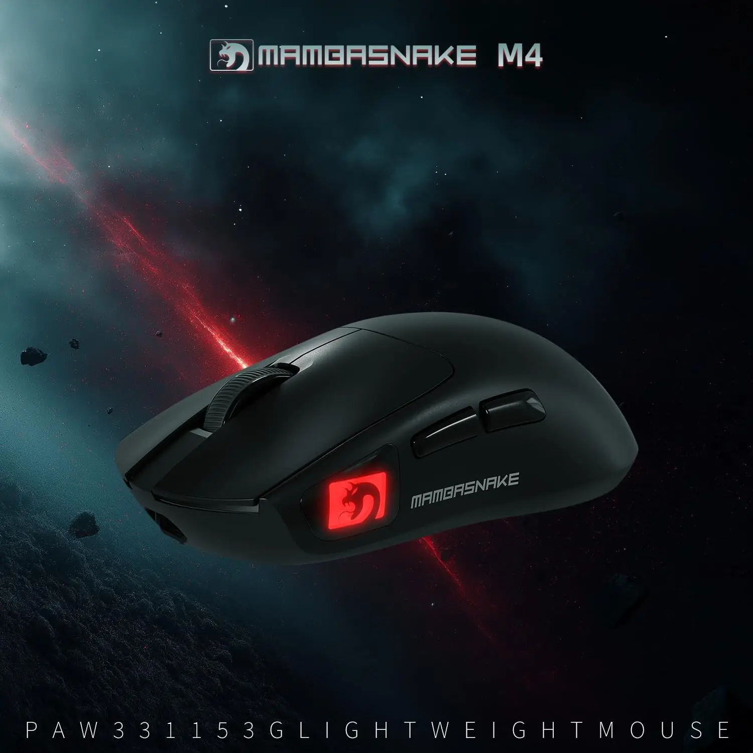 MANBASNAKE Mouse Da Gioco Wireless Ultra Leggero 49g – Tripla Modalità, Sensore PAW3395 26K DPI, Batteria 200h, Pulsanti Programmabili, Rotella TTC, Kailh GM8.0