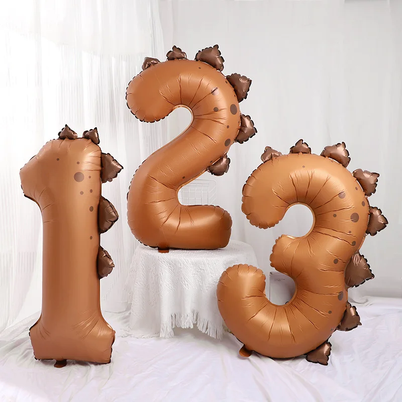 40 Zoll Cartoon-Dinosaurier-Zahlenballons in Grün und Creme, Folienballons für Kinder, Jungen, Dschungel-Geburtstagsparty-Dekoration – Detail 3
