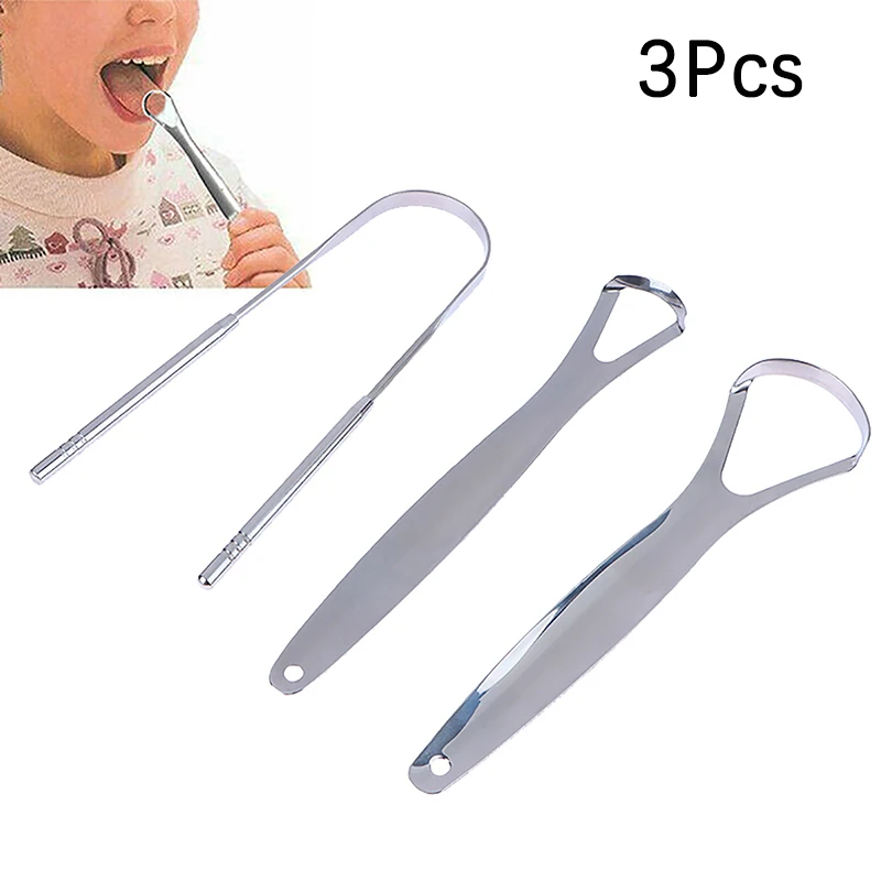 3pcs Stainless Steel Tongue Scraper Silver Metal Cleaner Eco-friendly Oral Care Fresh Tool Reusable Breath Brush