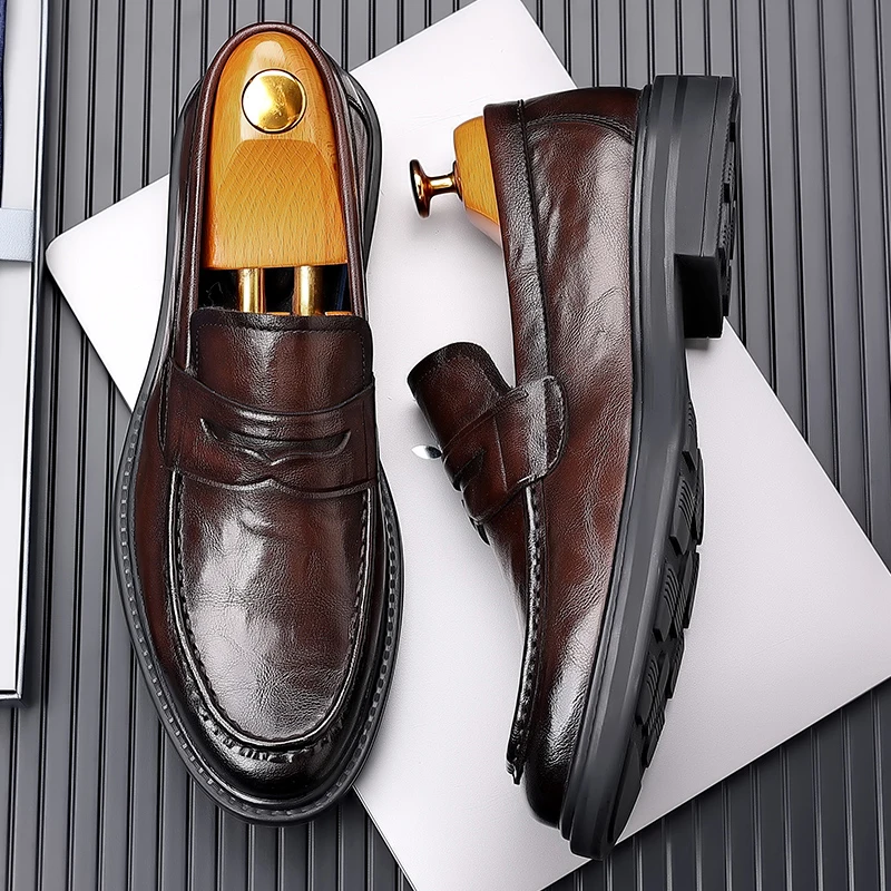 British Style Classic Loafers Men's Thick Soled Genuine Leather Business Formal Adult Leather Shoes Brand Low Heel Casual Shoes 3