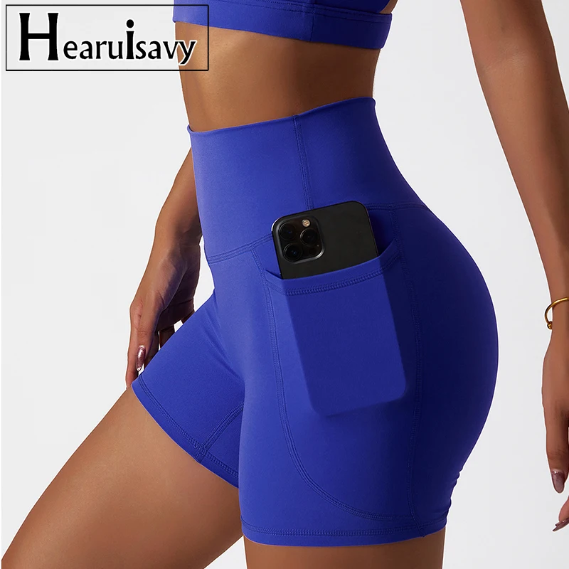 

Comfortable Skin Friendly Summer High Waist Yoga Shorts Gym Hip Lift Pants Pocket Breathable Running Cycling Sports Shorts Women