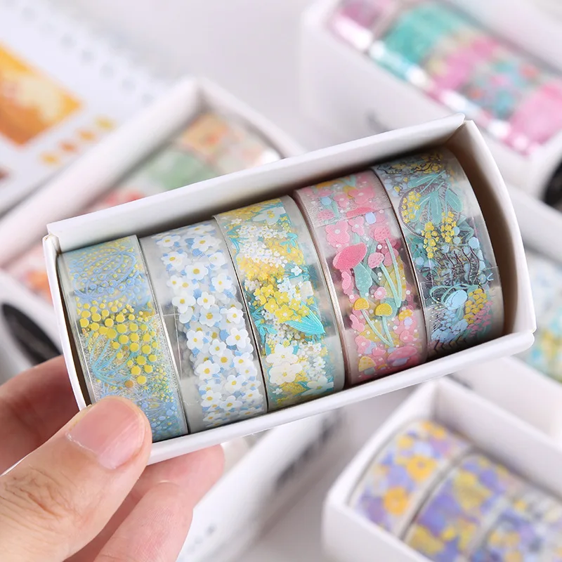 Transparent Decorative Flower Tape - DIY Craft & Stationery Supplies (5 Rolls)