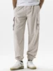 Multi Pockets Solid Color Casual Cargo Pants Mid-Rise Elastic Waistband Drawstring Shrinkable Cuffs Men Sweatpants 5