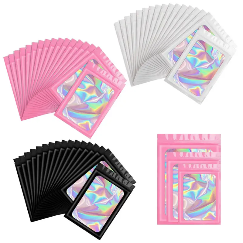 20/50 stücke Mylar Taschen Holographische Laser Farbe Kunststoff Verpackung Beutel Schmuck Einzelhandel Lagerung Beutel Geschenk Zip-Lock Beutel