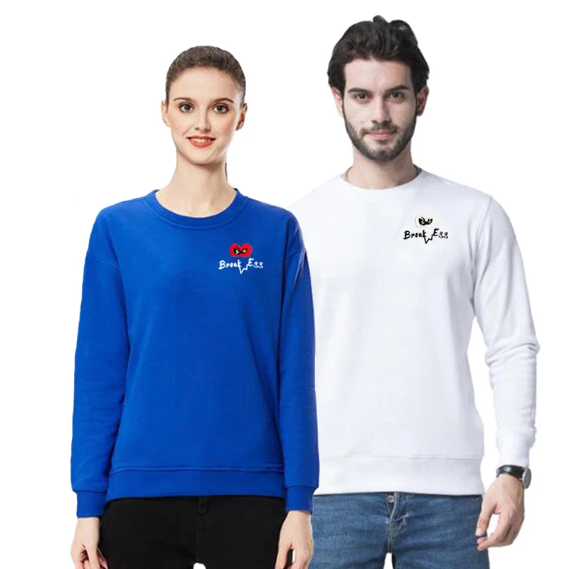 

Break Egg Sweater Men Women Half Heart Glasses Embroidery Letter Print Cotton Fleece O-Neck Pullover Loose Autumn Hoodie