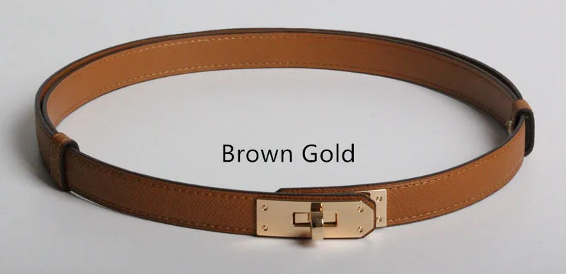 Brown Gold Luxury High-Quality Women's Genuine Leather 1.8cm Wide Belt