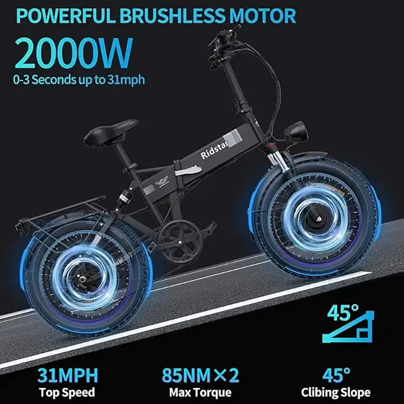Ridstar H20 Pro Snow E bici 2000W Doppio Motore 48V23AH Batteria Bicicletta Elettrica Pieghevole 20 Pollici Fat Tire Mountain Bici Elettrica - immagine 2