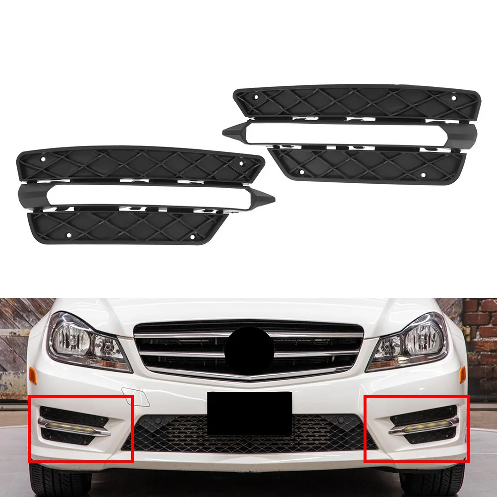 

2Pcs Car Fron Bumper Grille Decoration Accessories For Mercedes Benz C-Class C250 C300 C350 2012 2013 2014 Black ABS Plastic
