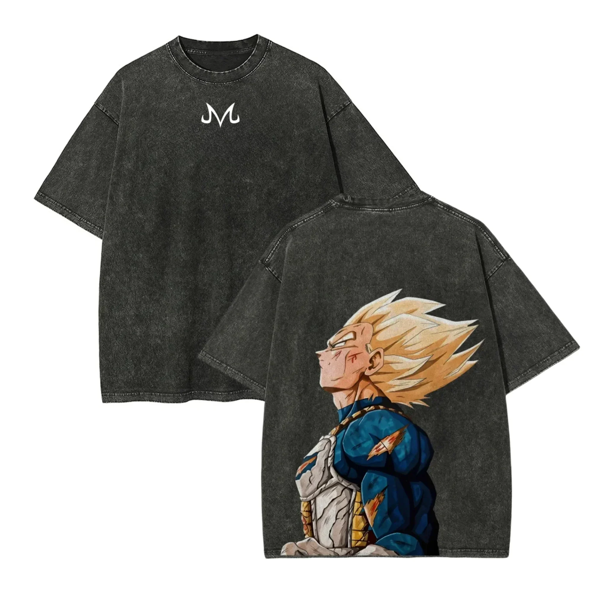 Anime Dragon Ball Z Vegeta Vintage Wash T-Shirt Kurzarm Lose Sport Fitness T-Shirt Herren Harajuku Kleidung Dragon Ball