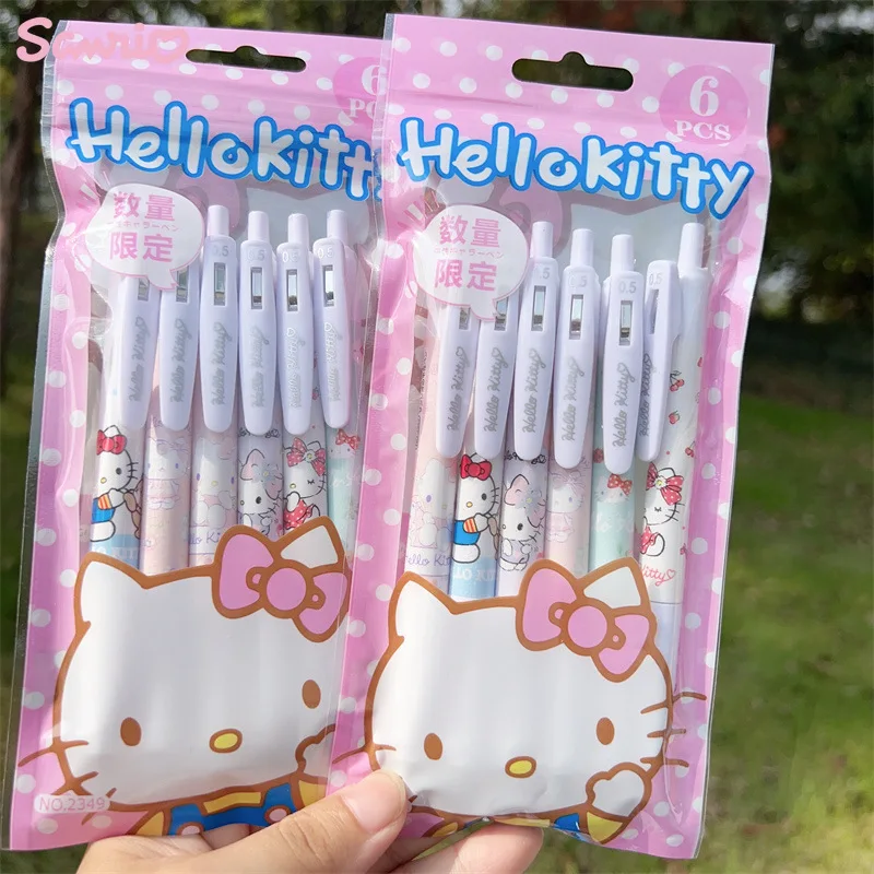 

6Pcs Kawaii Sanrio Hello Kitty Push Action Neutral Pen Cinnamoroll My Melody School Office Signature Pen Stationery Student Gift