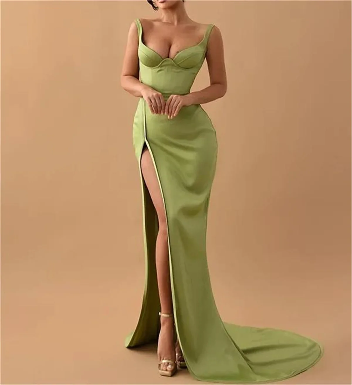 

Hot Sale Sexy Mermaid Evening Dress Green High Slit Satin Formal Sweetheart Party Dance Dress 2024 Latest Fashion Custom Size