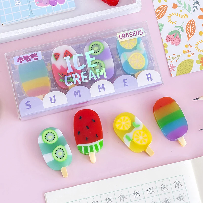 

4 pcs/set Novelty Summer Ice Cream Rubber Eraser Kawaii Erasers School