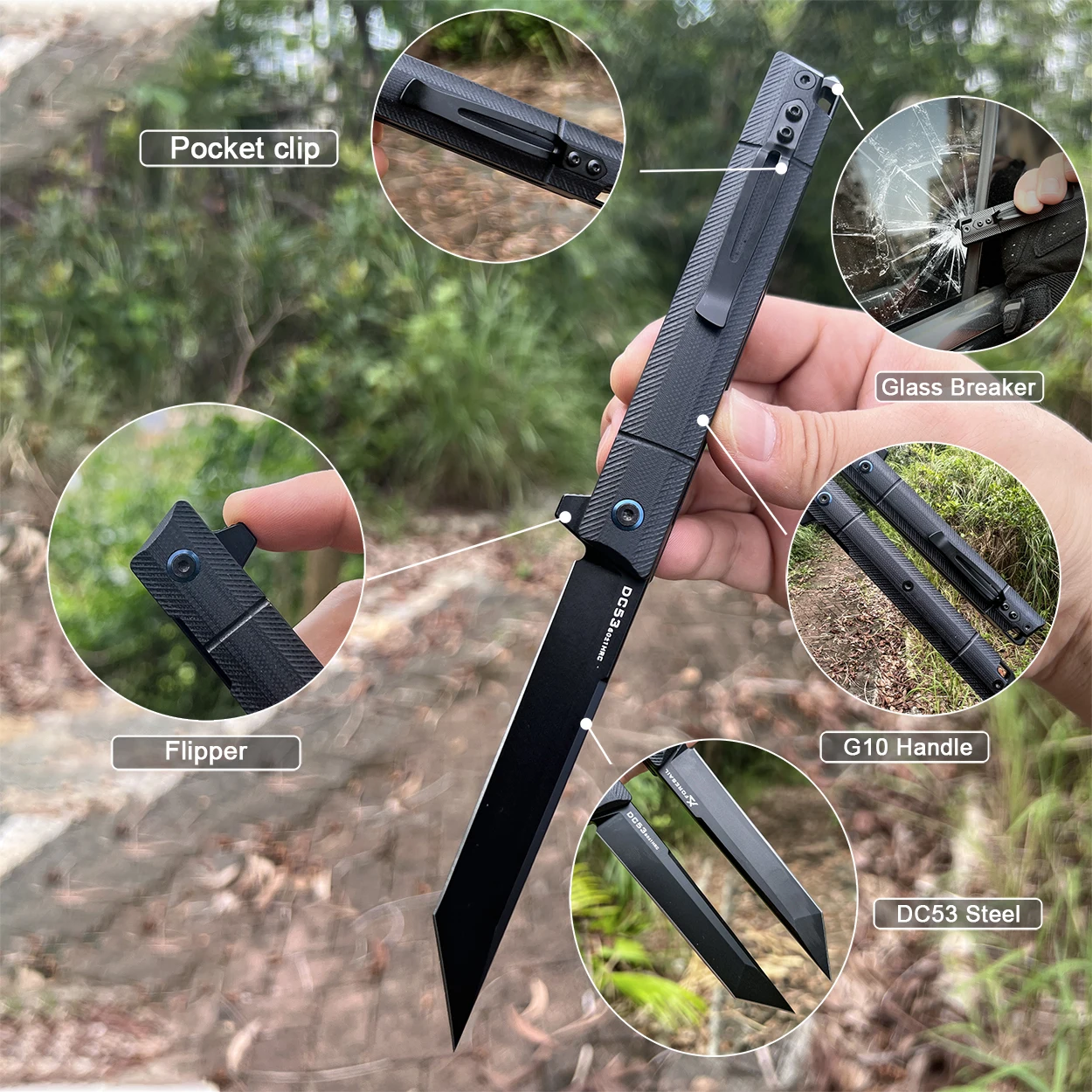 FORESAIL Folding Pocket Knife.Black PVD DC53 steel Blade, G-10 Handle, and is ideal for outdoor camping and everyday carry.EDC 3
