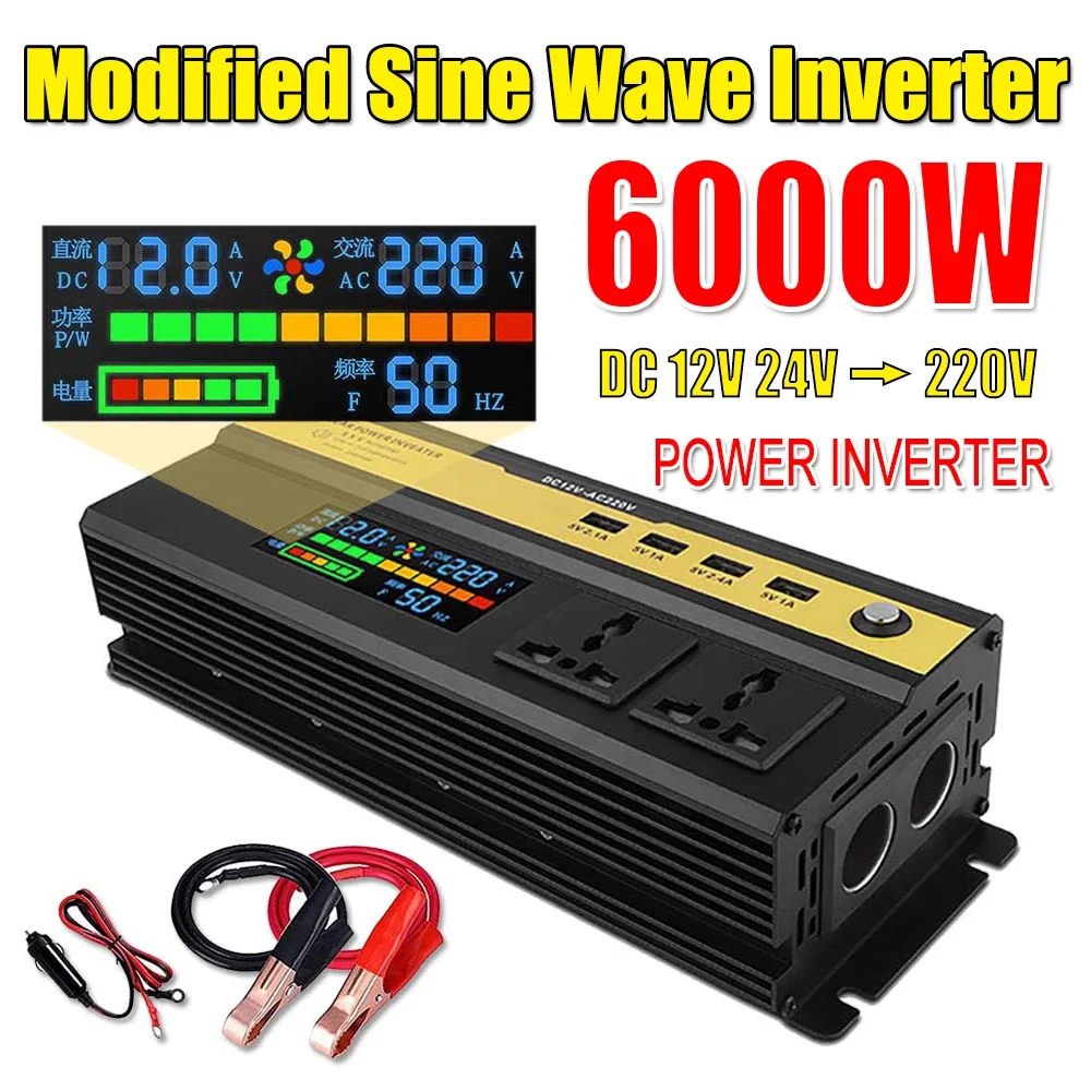 Modified Sine Wave Power Inverter 6000/5000/4000/3000W LCD Display DC 12V 24V to AC 220V Transformer Convert Charging Converter sine wave inverter power inverter