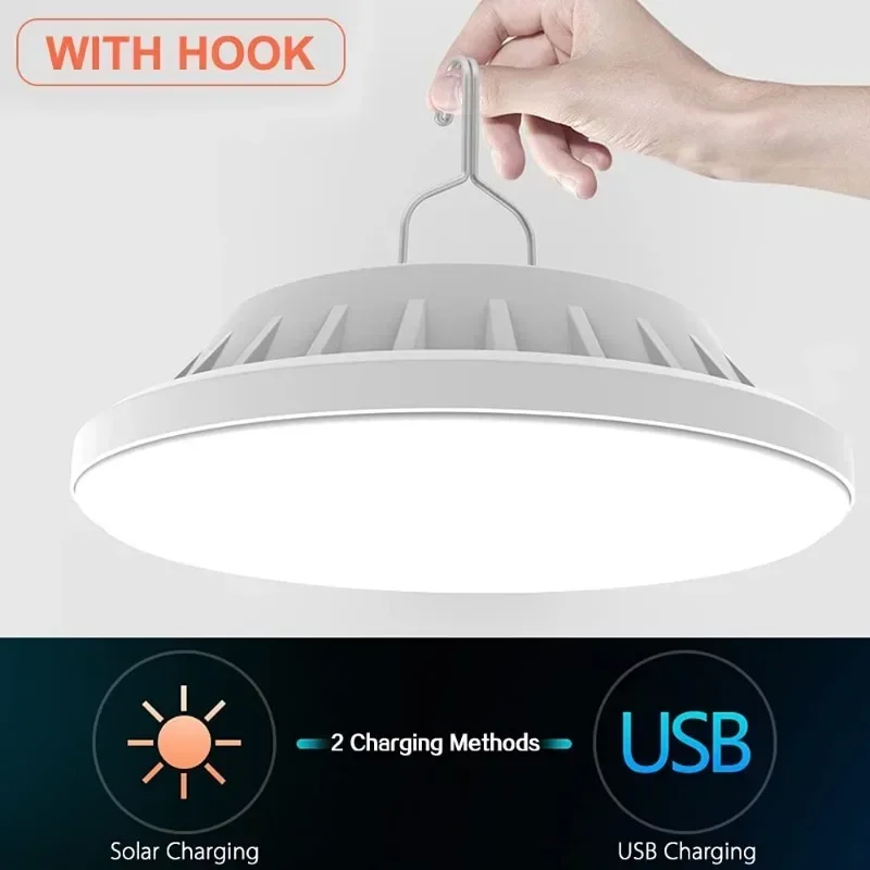 30/60/120 LED Solar Camping Lamp USB Charge Lantern Portable Emergency Night Market Light Hanging LED Bulb with Remote Control