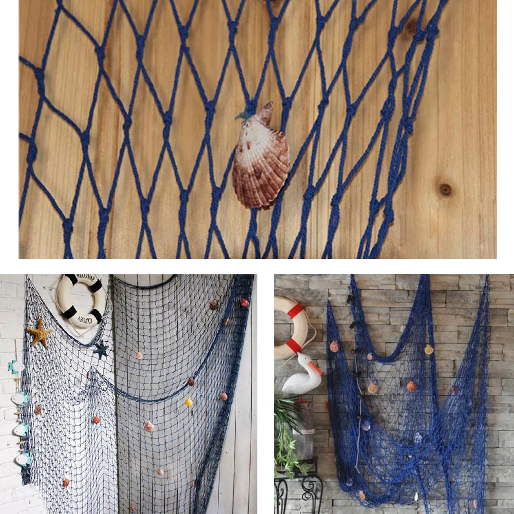 Nautical Cotton Fish Net Wall Decor with Shells for Home