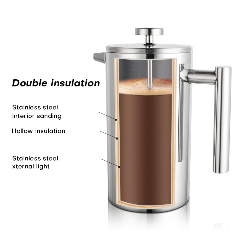 Coffee Maker French Press Stainless Steel Espresso Coffee Machine Double-Wall Insulated Tea Maker Pot 1000ml