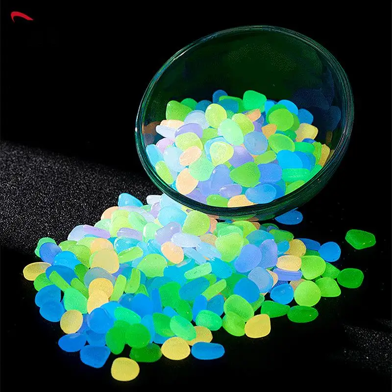 Glow Stones Decorative Stones Artificial Stones 100pcs Garden Decor Luminous Stones Glow In The Dark Decorative Pebbles Outdoor Fish Tank Decoration Aquarium Accessories