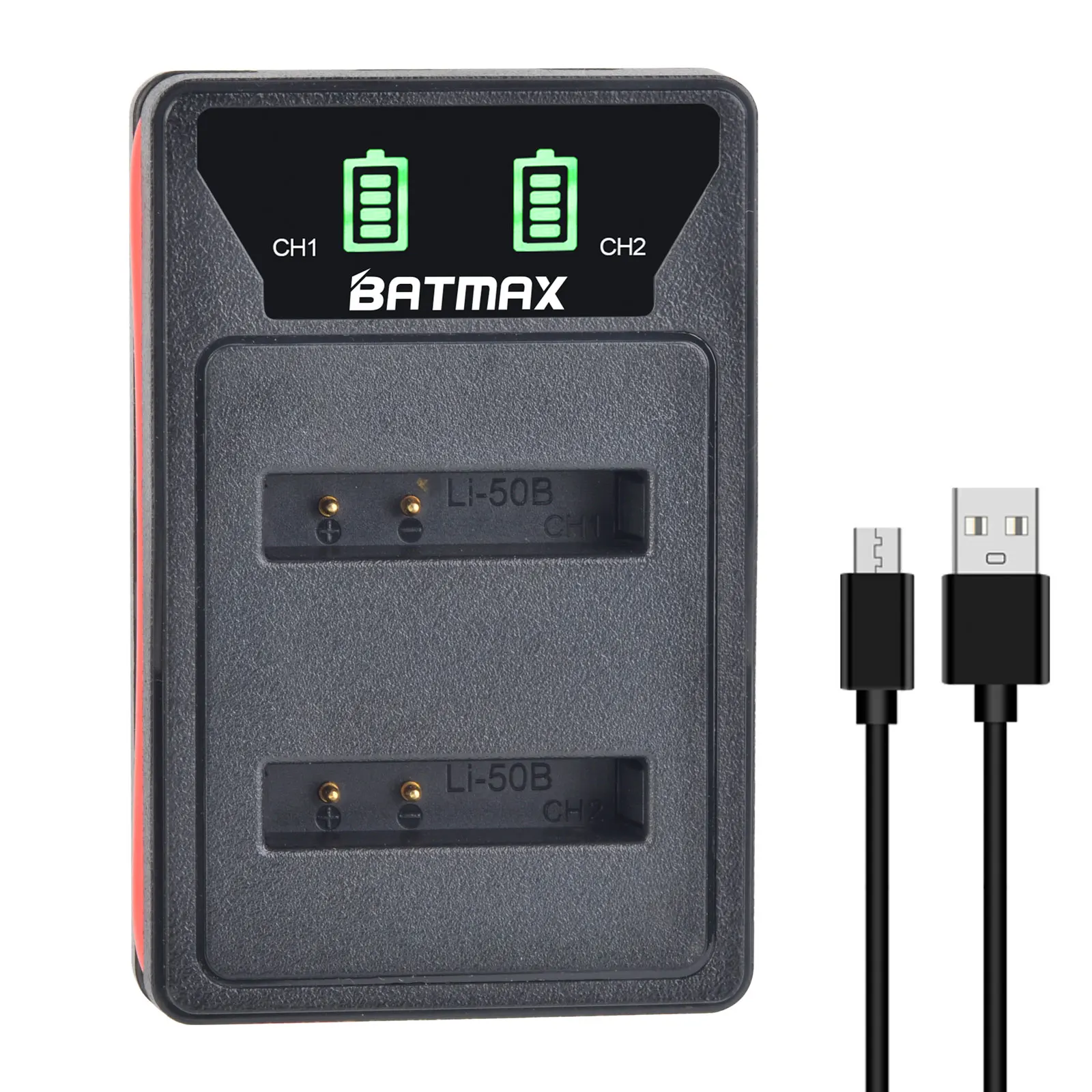 Фото Аккумуляторная батарея Batmax Li-50B Li50B D-Li92 + двойное зарядное устройство со встроенным кабелем для Olympus u6010 u6020 для Pentax №3