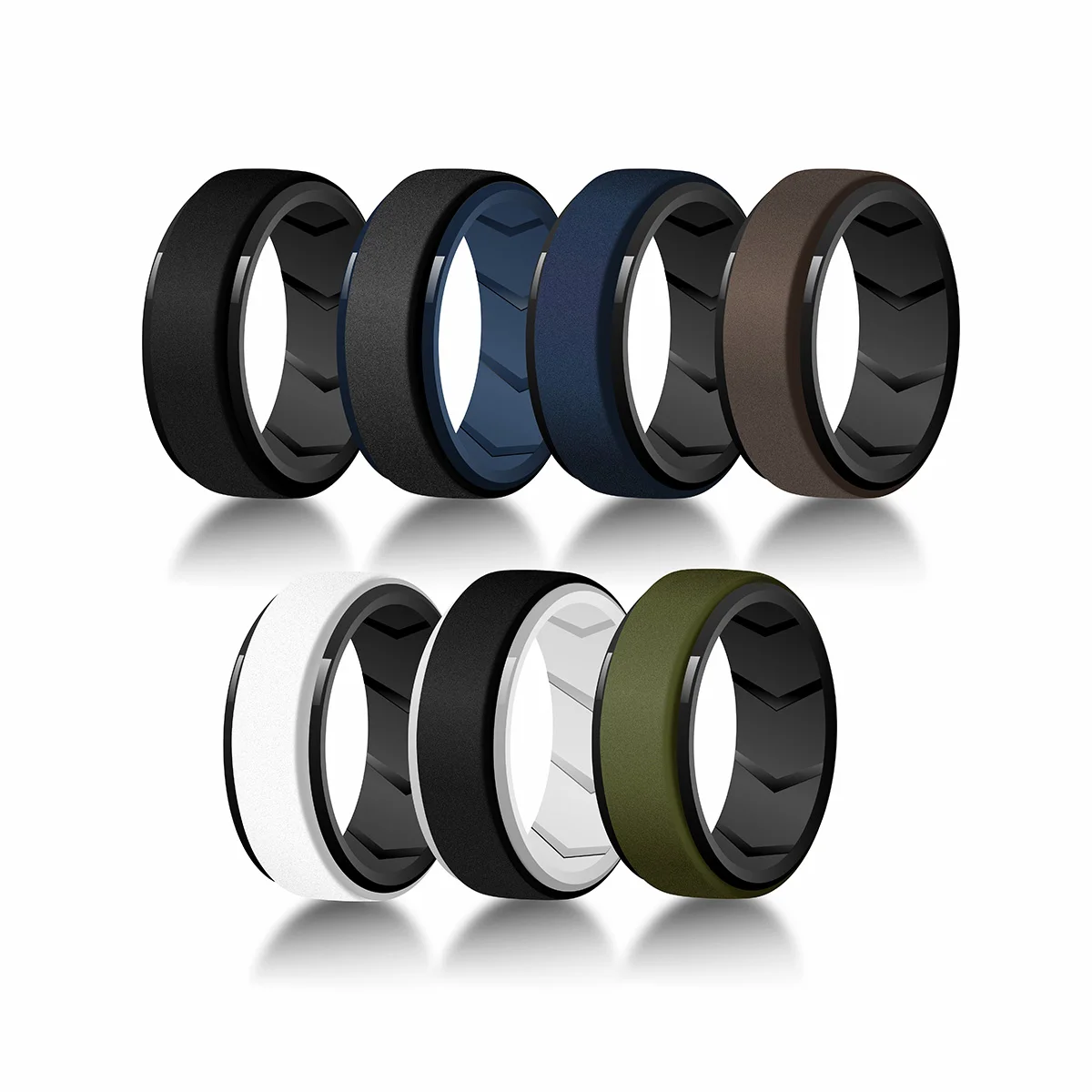 7 Stück bunte Silikonringe für Herren, 8 mm breite Gummi-Eheringe, weiche, atmungsaktive, hypoallergene Ringe, US-Größe 7-15.
