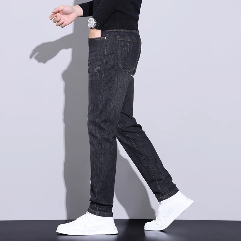 2024 Autumn Elegant Fashion Harajuku Slim Fit Ropa Hombre Loose Casual All Match Jeans Solid Pockets Cotton Straight Leg Pants
