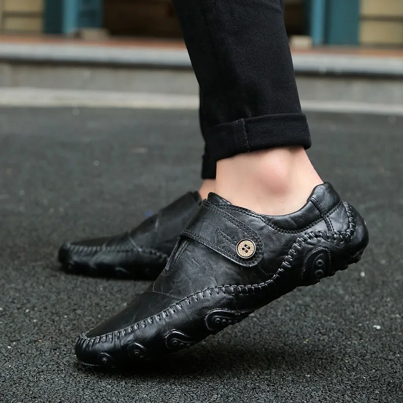 Кожаные повседневные мужские туфли ручной работы, удобные прогулочные туфли на плоской подошве, Нескользящие кроссовки большого размера
